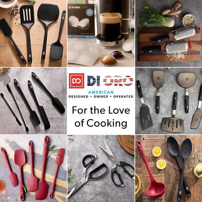 DIORO Silicone Mixing & Serving Spoons - Large Heat-Resistant Non Stick Utensils Big Solid & Slotted Basting & Stirring Spoons - Dishwasher Safe (2pc, Red)