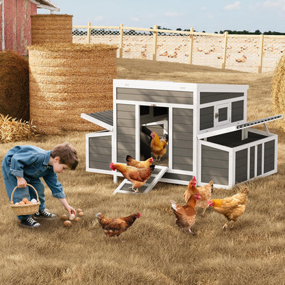GarveeLife Wooden Chicken Coop, 55" Large Wooden Chicken House with 6 Nesting Boxes, Outdoor Chicken Cage for Outdoor Farm Yard