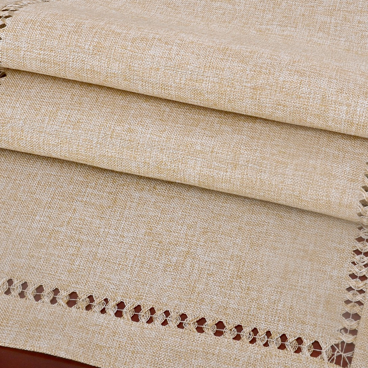 Grelucgo Handmade Hemstitch Beige Table Runner Or Dresser Scarf, Rectangular 14 by 48 Inch