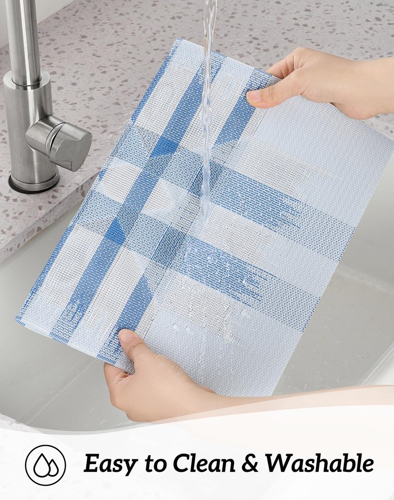 Leetaltree Geometric Print Blue Placemats Set of 4 - Heat Resistant Non-Slip Place mats for Dining Table, Washable Durable PVC Vinyl Woven Table Mats (Geometric Blue, 4)