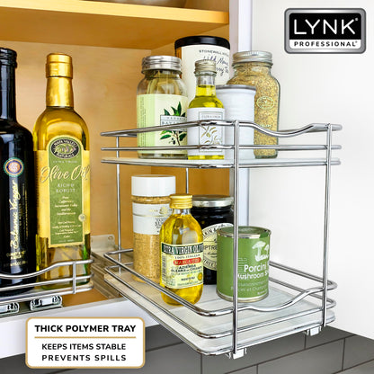 LYNK PROFESSIONAL® Pull Out Spice Rack Organizer for Inside Kitchen Cabinets - 4-1/4 inch Wide - Slide Out Drawer – Chrome Sliding Spice Cabinet Organization Shelf Racks - 2 Tier