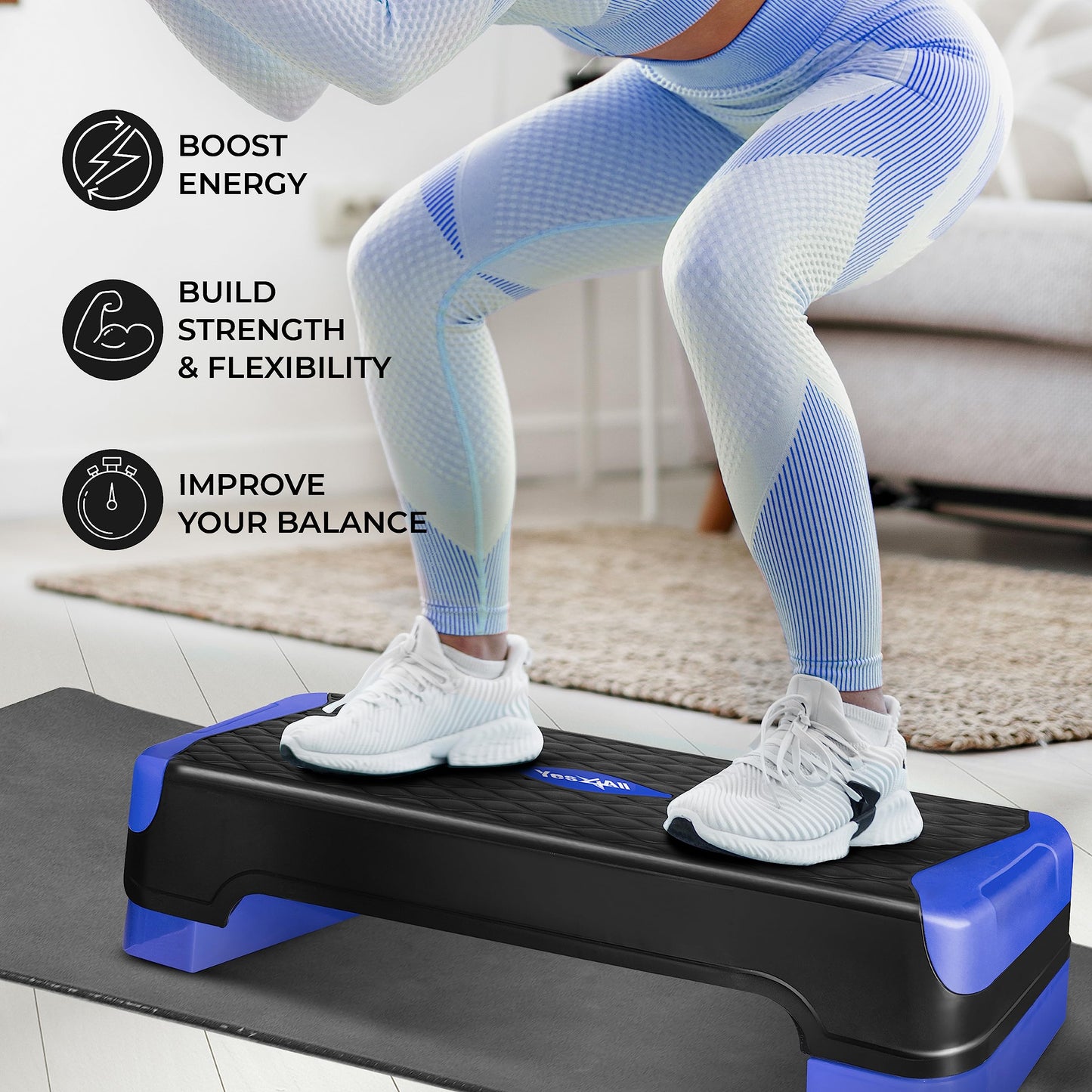 Yes4All 2-in-1 Adjustable Aerobic Step Platform Fitness Exercise Stepper with Rocker Balance Board Legs for Home Workout, Step Exercise & Balance Training