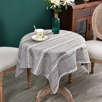 NEWISHER Rustic Farmhouse Embroidered Small Square Tablecloth Jacquard Striped Table Cloth Linen Texture Washable Fabric Side Table Cover Kitchen Dining Home Decoration (Coffee, 36x36 inch)