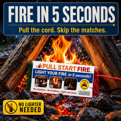 Pull Start Fire Pull String Fire Starter - No Matches Required, Lights Wet Wood, Chimney Starter, Food Safe Firestarter Brick for Campfire Grill, BBQ, Fireplace, Firepit, Burns 30 Minutes - 12 Count