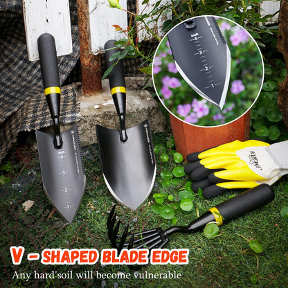 KEMAIER Heavy Duty Stainless Steel Garden Tool Set - Thoughtfully Crafted for Outdoor Patio Use, Perfect for Both Men and Women. Includes Gardening Trowel, Transplanting Shovel, and Hand Cultivators