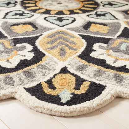 SAFAVIEH Novelty Collection Area Rug - 12' Round, Ivory/Black, Geometric Design, Ideal for High Traffic Areas in Living Room, Bedroom, Dining (NOV604Z)