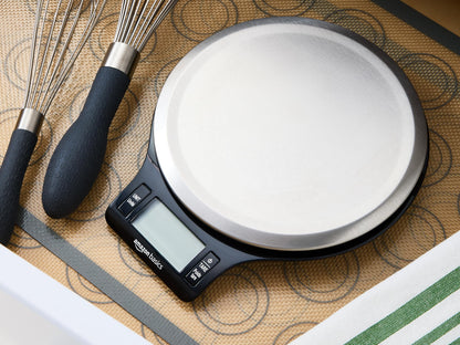 Amazon Basics Digital Kitchen Scale with LCD Display, Batteries Included, Weighs up to 4.9 kgs, Black and Stainless Steel