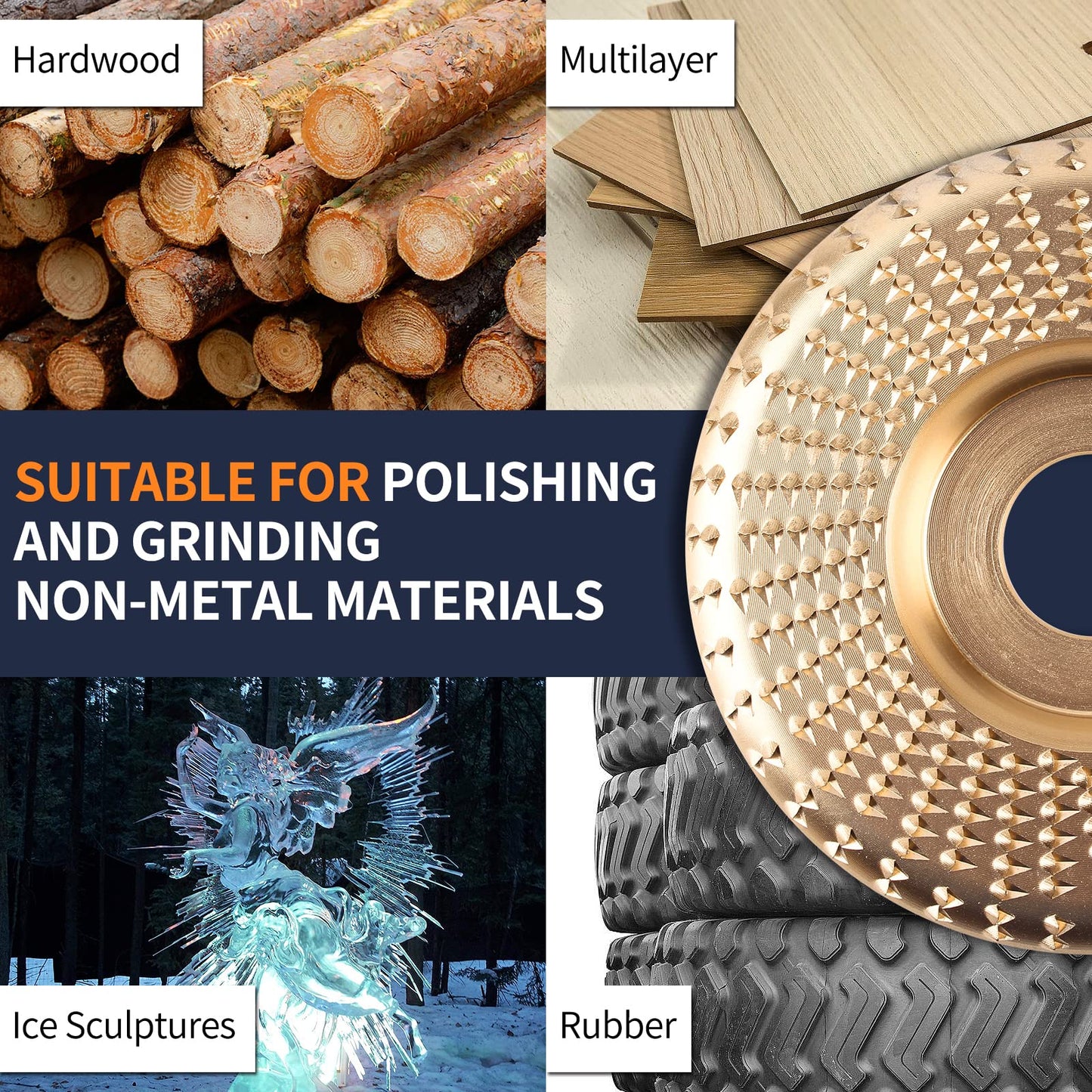 Pomsare 5PCS Angle Grinder Wood Carving Disc Set, 4 and 4 1/2 Angle Grinder Attachments with 5/8 inch Arbor, StumpGrinder Tool Grinding Wheel Shaping Disc for Wood Cutting, Cutting Wheel