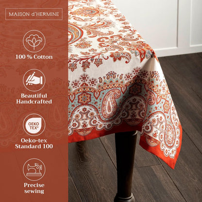 Maison d' Hermine Table Cloth Rectangle Table 100% Cotton 54 x 72 Inches Fall Tablecloth Reusable Everyday Use for Thanksgiving Christmas Decorations Dining Farmhouse Party (Cachemire)