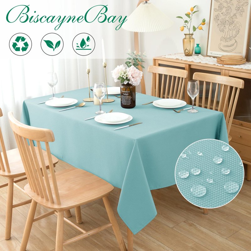 Biscaynebay Textured Fabric Tablecloths 90x132 Inches Rectangular, Brown Water Resistant Tablecloths for Dining, Kitchen, Wedding and Parties etc. Machine Washable
