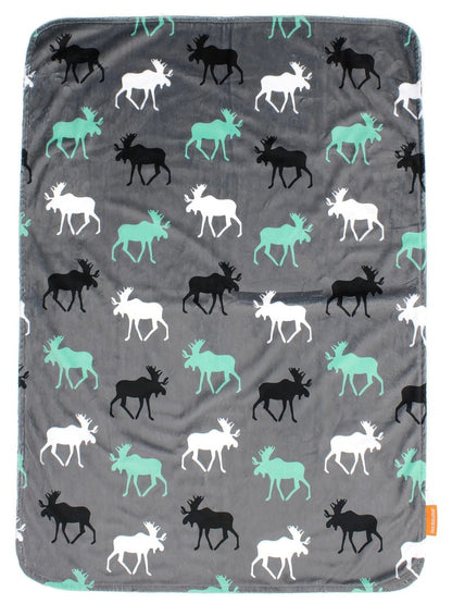 Dear Baby Gear - Reversible Baby Blankets - Soft Nursery Blanket for Newborn - Toddler Blankey - Throw Blanket for Boys & Girls - Infant Blankets - 40x30" (White Gray and Mint, Moose)