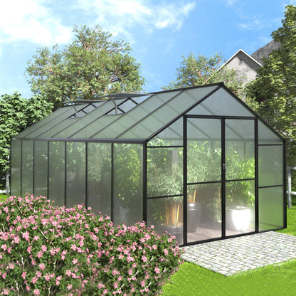 VEIKOU 8 x 14 FT Greenhouse with Aluminum Frame, Greenhouses for Outdoors with 2 Vents, Lockable Doors, Polycarbonate Panels, Walk-in Green House for Winter, Garden, Yard, Hobby, Grey