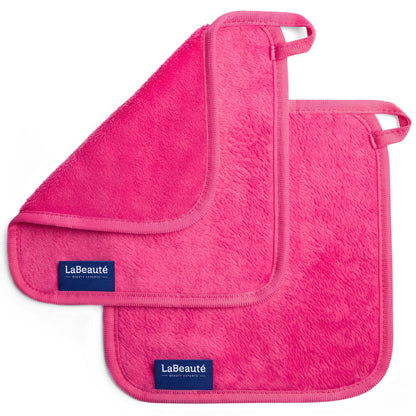 LaBeauté Make-Up Removal Wipes Microfibre (4 Pieces, 21 x 21 cm) Washable and Reusable Make Up Remover Pads, Microfibre Make-Up Pads, for Facial Cleansing and Make-Up Removal (Pink)