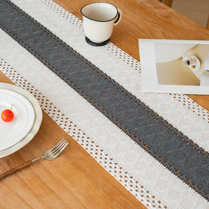 FEXIA Boho Table Runner for Christmas Home Decor with Tassels 72 Inches Long Farmhouse Grey Rustic Table Runner Macrame Burlap Table Decoration for Living Room Bridal Shower(12x72 Inches)