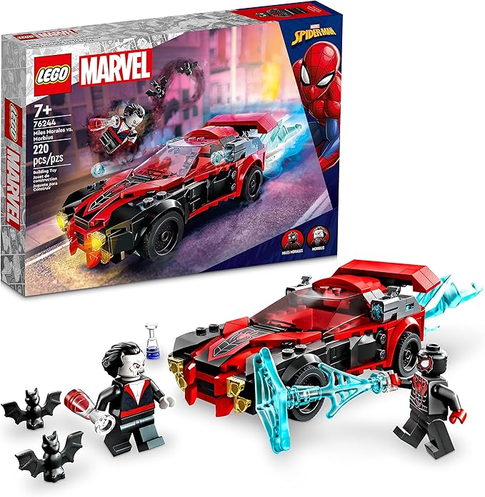 LEGO Marvel Spider-Man Miles Morales vs. Morbius 76244 Building Toy - Featuring Race Car and Action Minifigures Adventures in The Spiderverse Movie Inspired Set Fun for Boys Girls and Kids