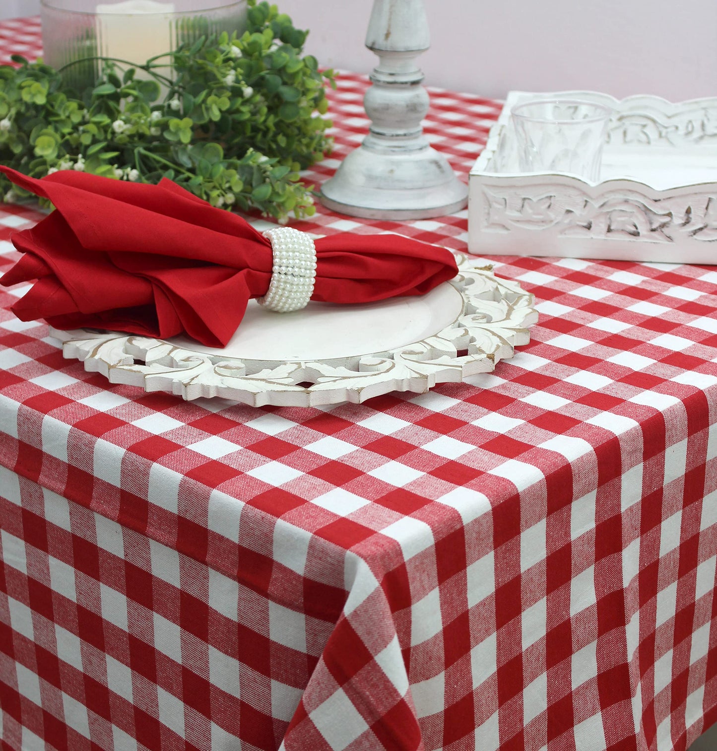 COTTON CRAFT Countryside Classic Gingham Buffalo Check Plaid Tablecloth- Premium Cotton- Halloween Harvest Autumn Fall Thanksgiving Holiday Christmas Xmas Dining Celebration Festive Party - 60x120 Red