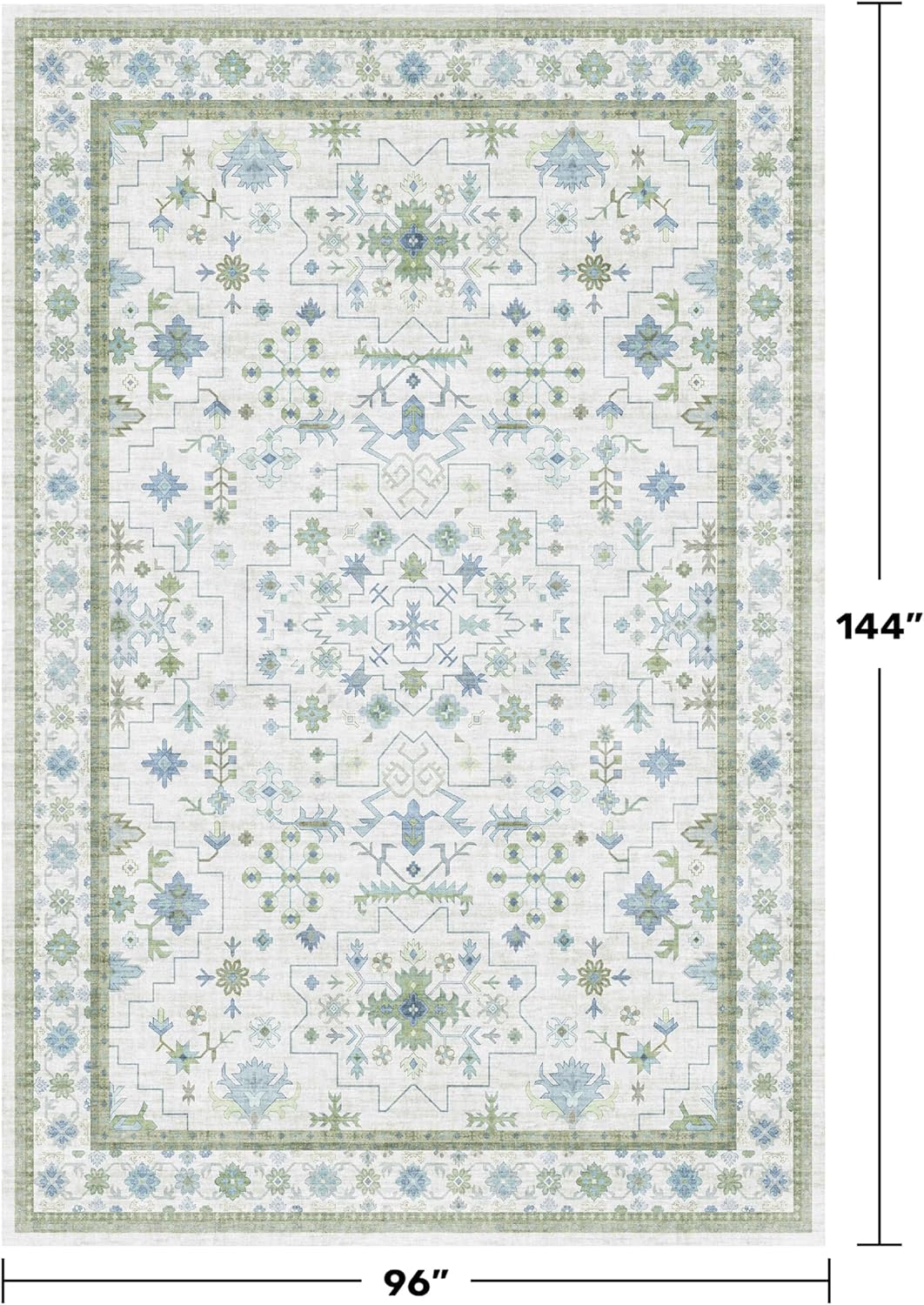 Skiennix Large 8x12 Area Rug - Washable Non-Skid Geometric Floral Design for Living Room & Bedroom