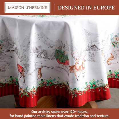 Maison d' Hermine Table Cloth Round Table 100% Cotton 69 Inches Fall Tablecloth Reusable Everyday Use for Thanksgiving Christmas Decorations Dining Farmhouse Party (Christmas Tradition)