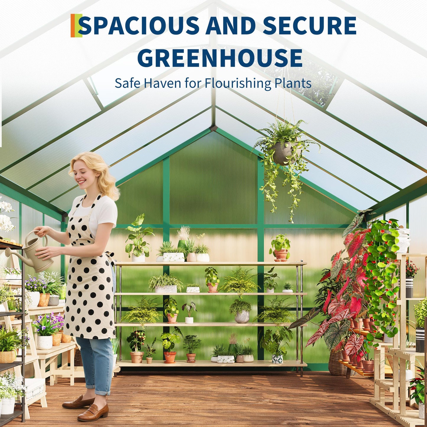 IDEALHOUSE 6×6 FT Greenhouse, Large Walk in Greenhouses for Outdoors and Garden Planting, Polycarbonate Greenhouse with Enhanced Aluminum Frame, Green Houses with Quick Setup Structure and Roof Vent
