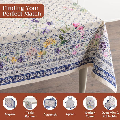 Maison d' Hermine Table Cloth Rectangle Table 100% Cotton 60 x 90 Inches Tablecloth Reusable Decorative for Dining Kitchen Room Farmhouse Home Gifts for Mothers Day Spring Summer - Faience