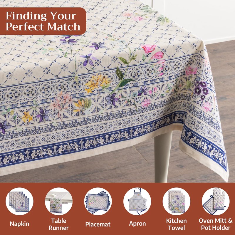 Maison d' Hermine Table Cloth Rectangle Table 100% Cotton 54 x 72 Inches Tablecloth Reusable Decorative for Dining Kitchen Room Farmhouse Home Gifts for Mothers Day Spring Summer - Faience