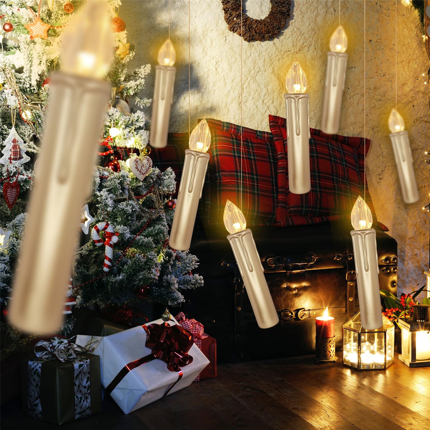 Gedengni Flameless LED Taper Candles with Clips, 4” Battery Operated Window Candles with Remote Timer Mini LED Chandelier Candlesticks for Home Decor Wedding Church Party & Tree Lighting,10 Pack,Gold