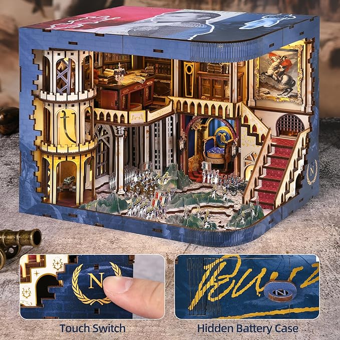 Magic Book Nook Building Set with Lights DIY Booknook Building Model Kit for Home Bookshelf Decor Miniature House Building for Adults Teens (Napoléon)