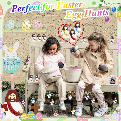 60 Pcs Little Jesus Figures Easter Mini Rubber Toys to Hide and Seek, Pocket Jesus Loves You Miniatures Religious Party Favors Baptism Gifts Sunday School Easter Egg Stuffers (10 Color_60)