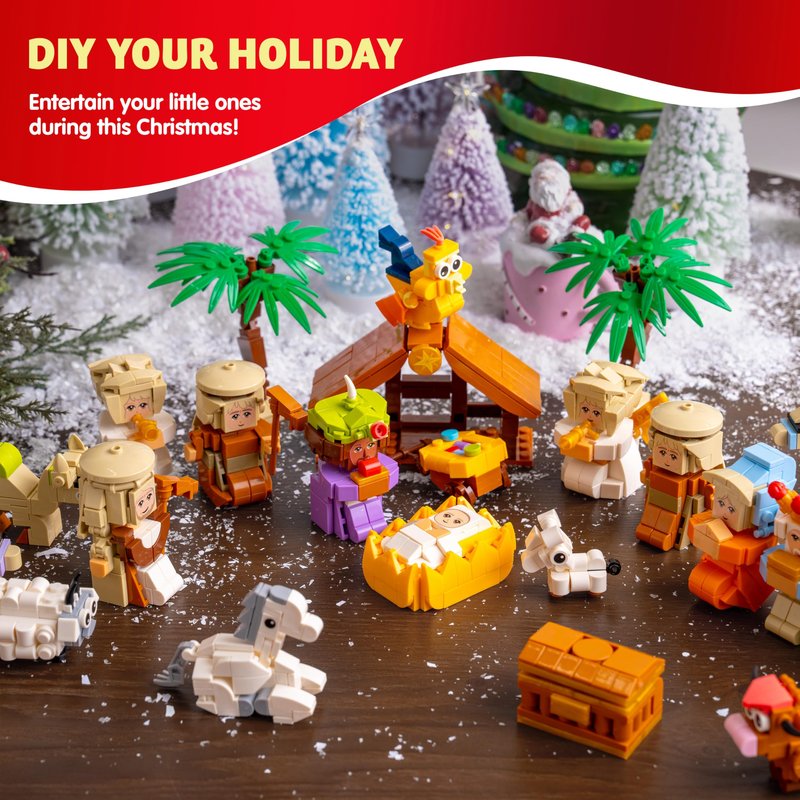 JOYIN 2025 Christmas Advent Calendar Nativity Figurine Set, Christmas Countdown Nativity Scene Set, 24 PCS Xmas Story Christian Religious Advent Calendar