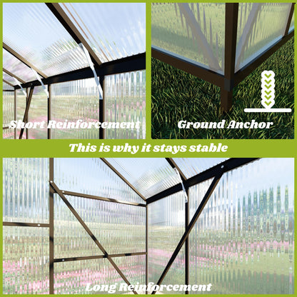 8 x 14 FT Greenhouse for Outdoors, Polycarbonate Greenhouse with Quick Setup Structure and Roof Vent, Aluminum Large Walk-in Green House for Outside Garden Backyard, Dark Gray