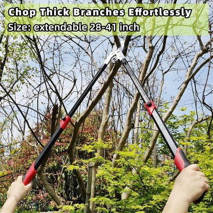 YRTSH Loppers Branch Cutter Heavy Duty Tree Trimmer, Extendable 28-41" Tree Pruner with Compound Action, Tree Cutter with 2 Inch Clean Cut Capacity Chop Thick Branches Effortlessly