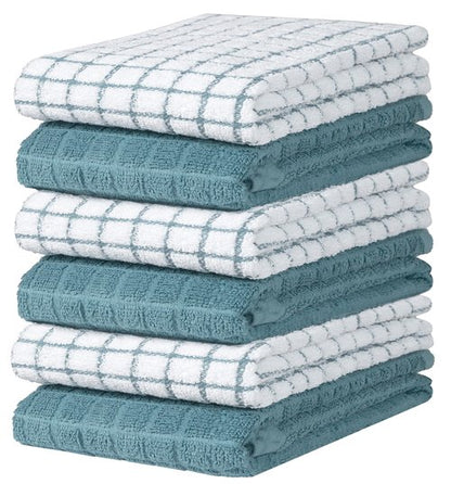 Bumble Kitchen Towels (6 Pack) | 16" x 28" | 100% Cotton Dish Towels for Kitchen | 380 GSM | Soft, Highly Absorbent & Durable Dish Towels with Hanging Loop | Aqua