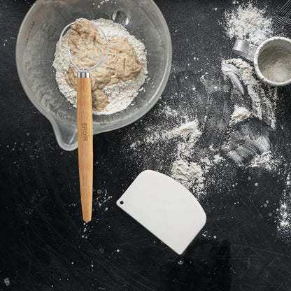 EROIR 13" Danish Dough Whisk Bread Lame Bowl Scraper Set - Dutch Sourdough Whisk Double Eye, Dough Scraper, Bread Scorer with 10 Blades and Leather Cover