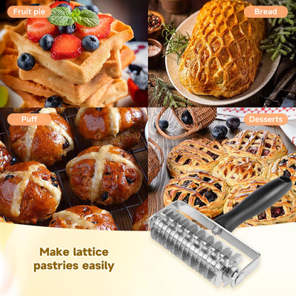 Pastry Lattice Roller Cutter - Stainless Steel Professional Dough Lattice Top Pie Pizza Bread Pastry Crust Lattice Roller Cutter wheel