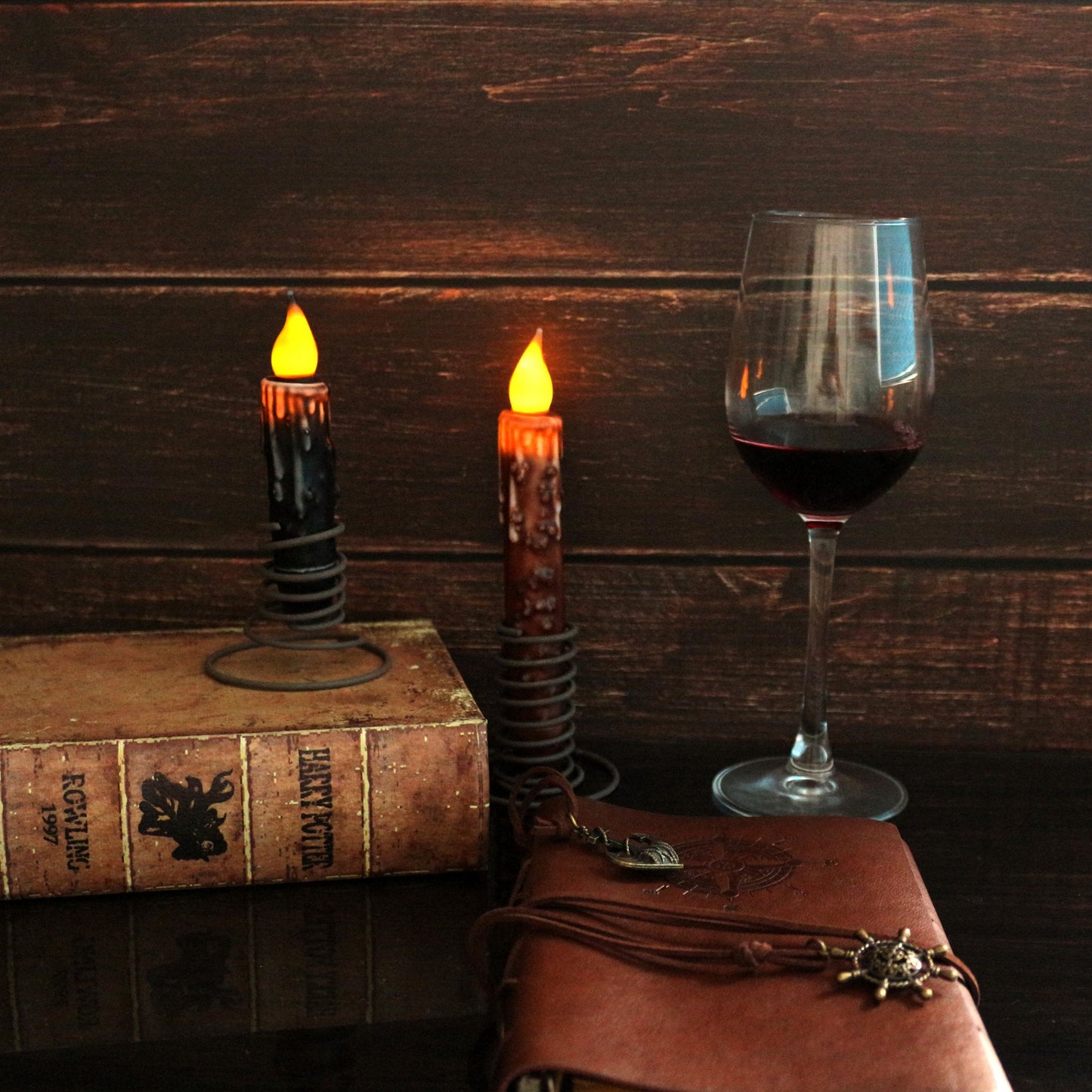 CVHOMEDECO. Real Wax Hand Dipped Battery Operated LED Timer Taper Candles Rustic Primitive Flameless Lights Décor, 6-3/4 Inch, Coffee, 6 PCS in a Package