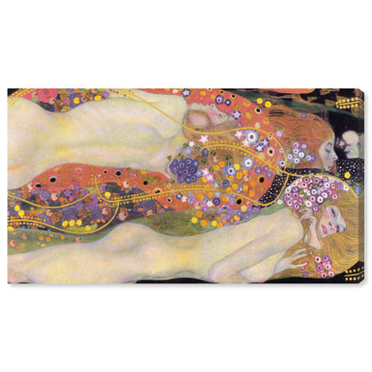 Wynwood Studio People and Portraits Traditional Wrapped Canvas Art - Gustav Klimt - Water Serpents II, Wall Art for Living Room, Bedroom, and Bathroom, 24 in x 16, Pink and Orange Home Decor