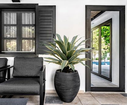 SUNPRAIRIE 32 Inch Tall Large Faux Agave Plant with Two-Tone Sawtooth Edged Leaves; Planted in Black Pot with Real Stone Pebbles. Large Artificial Plants Indoor and Outdoor.