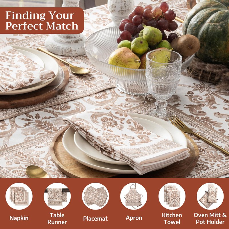 Maison d' Hermine Table Cloth Rectangle Table 100% Cotton 54 x 72 Inches Fall Tablecloth Reusable Everyday Use for Thanksgiving Christmas Decorations Dining Farmhouse Party (Allure)