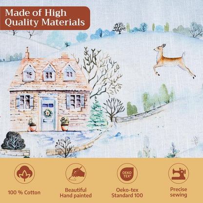 Maison d' Hermine Table Cloth Rectangle Table 100% Cotton 70 x 108 Inches Fall Tablecloth Reusable Everyday Use for Thanksgiving Christmas Decorations Dining Farmhouse Party (Snowy World)