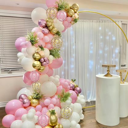 Pink Gold Balloons Set, 12 Inch Pink White Latex Balloons Pink Confetti Helium Balloons Pink and Metallic Gold Party Balloons for Bridal Baby Shower Wedding Girl Women Birthday Decorations