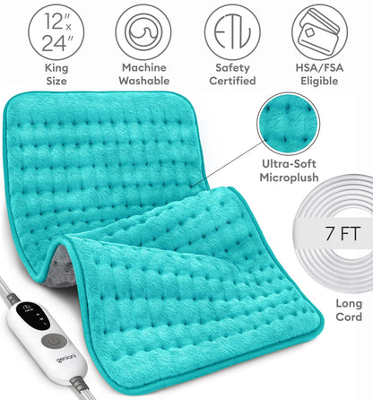 GENIANI Electric Throw - XL Electric Heating Pad for Back Pain & Cramps Relief, Birthday for Women Men Auto Shut Off, Machine Washable, Heat Pad for Neck & Shoulder, 12×24", Tabby Gray