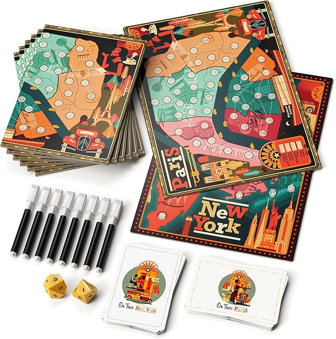On Tour Paris &amp New York - Board Game - 1 to 8 Players - 20 Minute Play Time
