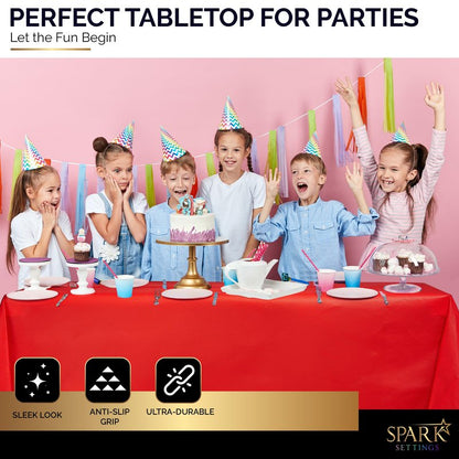 Amcrate Red Plastic Tablecloth Disposable, 6 Pack Premium Tablecloths for Rectangle Tables 54 inch. x 108 inch. Fits Tables Up to 8 Feet, Plastic Table Cloth for Party, Wedding, Holidays