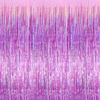 4 Pack Pink Fringe Curtain Backdrop, 3.2Ft x 8.2Ft Sparkle Metallic Tinsel Foil Fringe Streamers Background for Photo Booth Birthday Wedding Baby Shower Party Thanksgiving Christmas Decorations