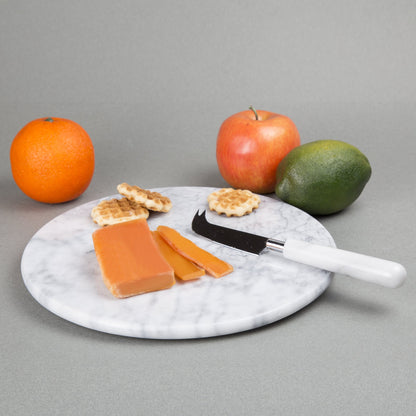 Creative Home Luxury Handcrafted Natural Marble Round Serving Board – Heavy-Duty Charcuterie & Cheese Platter, Elegant for Dining Tables, Outdoor Picnics & Party Hosting (12” Diameter, Off-White)
