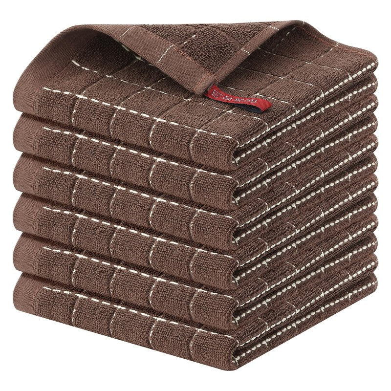 Homaxy 100% Cotton Terry Kitchen Dish Cloths, Ultra Soft and Absorbent Dish Towels for Kitchen, Suitable for Drying and Washing Dishes, 6 Pack, 12 x 12 Inches, Brown