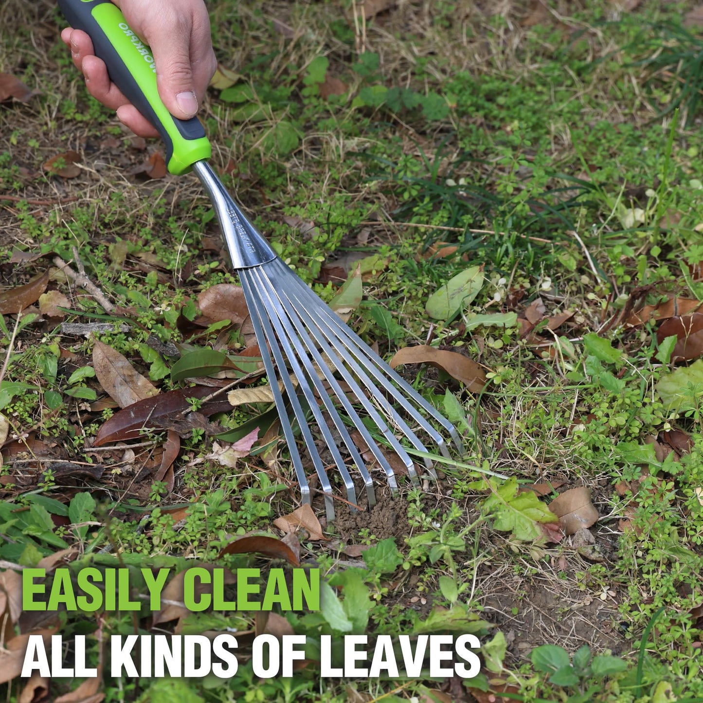 WORKPRO 16" Hand Rake, Heavy Duty Stainless Steel Garden Rake with Soft Handle, Small Garden Hand Tool for Gardening, Cultivating, Loosening Soil & Spreading Mulch, Flower Beds