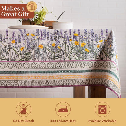 Maison d' Hermine Table Cloth Rectangle Table 100% Cotton 70 x 108 Inches Tablecloth Reusable Decorative for Dining Kitchen Room Farmhouse Home Gifts for Mothers Day Spring Summer - Fanny Lavender