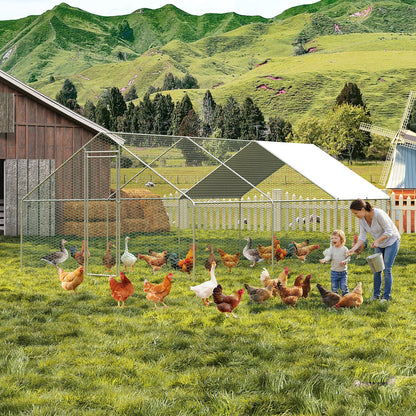 Garvee Large Metal Chicken Coop, Chicken Coop Run, Outdoor Chicken Pen with Waterproof & Anti-UV Cover, Large Chicken Run for Outdoor Farm Yard (19.7 ft L x 6.6 ft W x 6.6 ft H)
