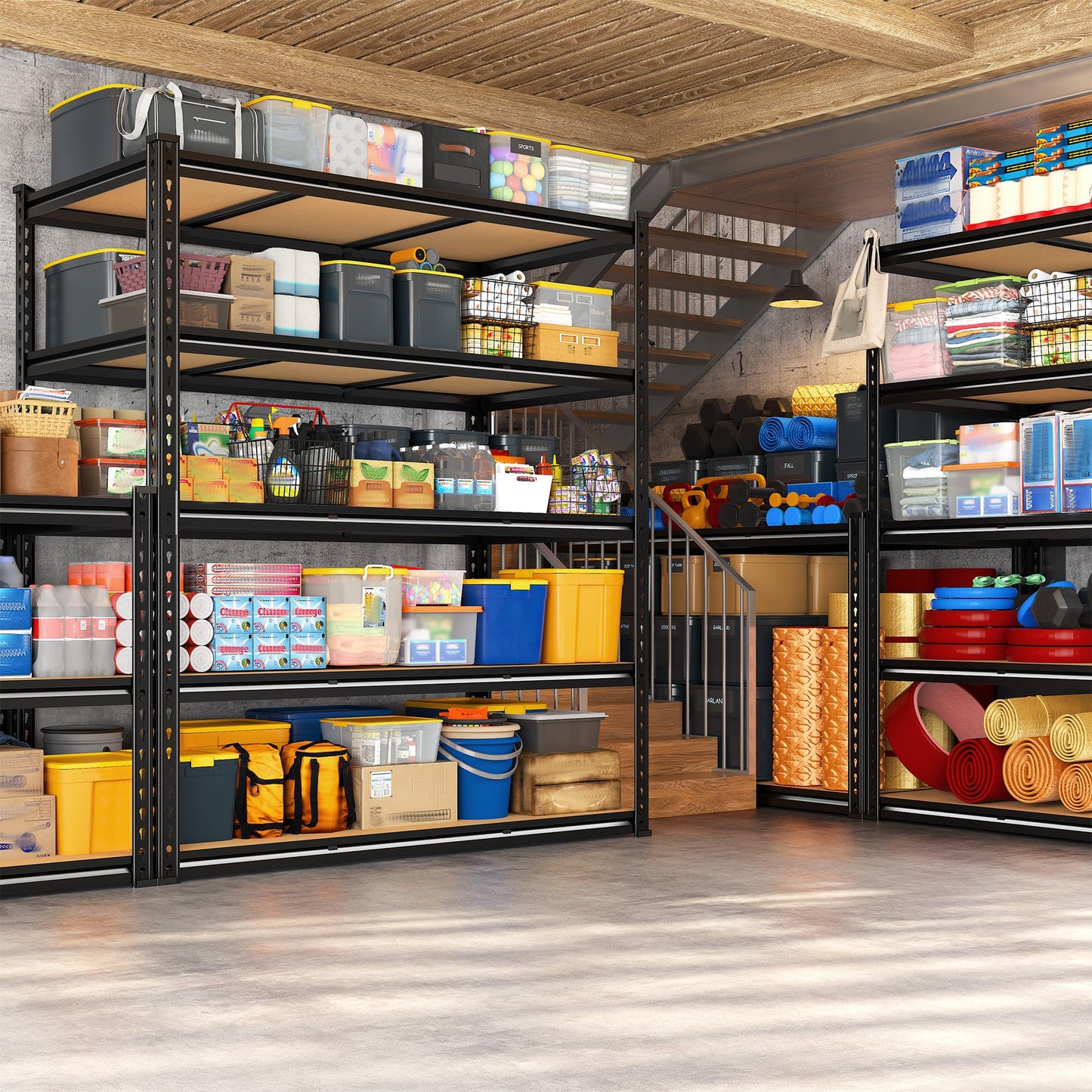 REIBII 48" W Garage Shelving 3080LBS Heavy Duty Storage Shelves 5 Tier Garage Shelves Adjustable Metal Shelving Unit Utility for Basement, Pantry, Warehouse, Commercial, Industrial, 72" H x 24" D